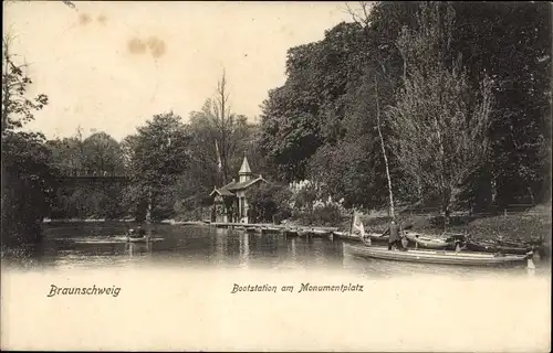 Ak Braunschweig in Niedersachsen, Bootstation am Momumentplatz