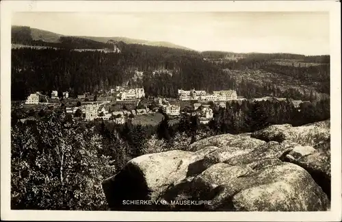 Ak Schierke Wernigerode im Harz, Ortsansicht v. d. Mauseklippe