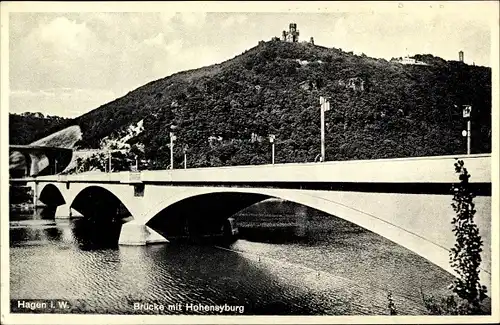 Ak Hagen in Westfalen, Brücke mit Hohensyburg