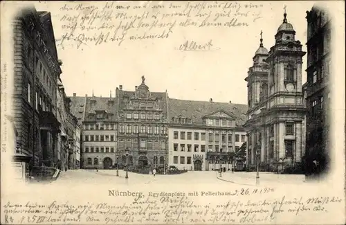 Ak Nürnberg in Mittelfranken, Egydienplatz mit Pellerhaus