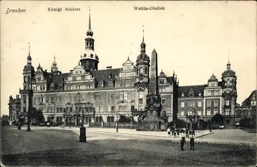 Ak Dresden Altstadt, Königl. Schloss, Wettin-Obelisk