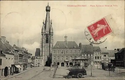 Ak Solre le Château Nord, Platz, Kirche, Rathaus