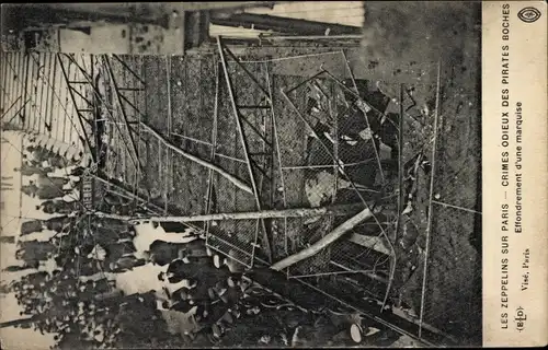 Ak Paris, Zeppelins sur Paris, Crimes odieux des pirates boches, Effondrement d'une marquise