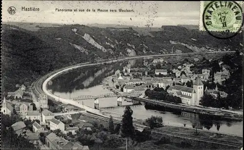 Ak Hastière Namur, Panorama und Blick auf die Maas in Richtung Waulsort