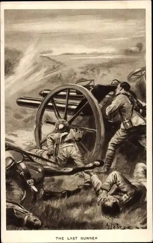 Künstler Ak Pearse, Britische Soldaten im Gefecht, Geschütz, I WK