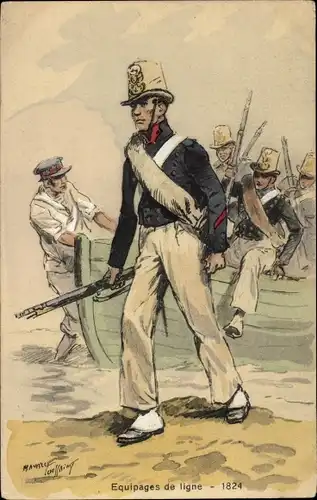 Künstler Ak Toussaint, Französische Soldaten in Uniformen 1824