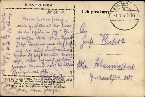 Foto Ak Brandruinen, Kriegszerstörungen, I WK