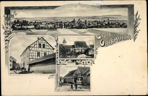 Ak Obermehler in Thüringen, Pfarre, Gemeindegasthaus, Dorfstraße, Totale