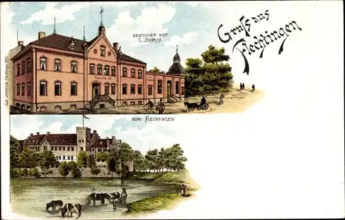 Litho Flechtingen Sachsen Anhalt, Gasthaus Deutscher Hof, Burg