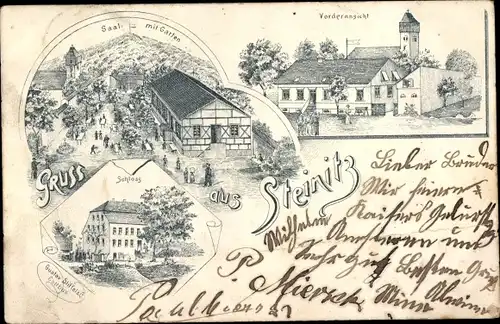 Litho Steinitz Šćeńc Domsdorf Drebkau in der Niederlausitz, Schloss, Gasthaus