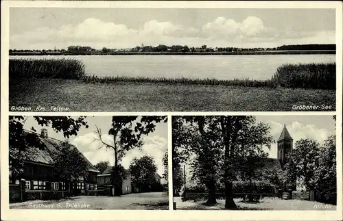 Ak Gröben Ludwigsfelde Brandenburg, Gasthaus von G. Thielicke, Kirche, Gröbener See