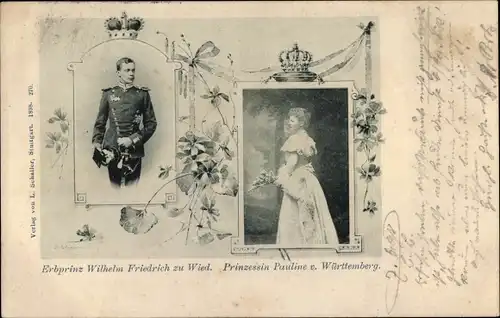 Ak Erbprinz Wilhelm Friedrich zu Wied, Prinzessin Pauline von Württemberg