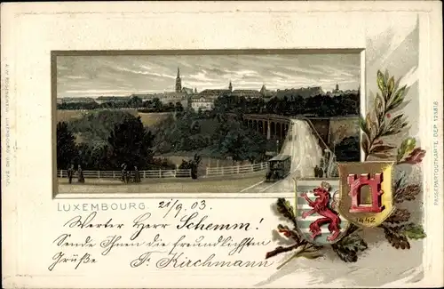 Präge Passepartout Wappen Ak Luxemburg Luxembourg, Totalansicht