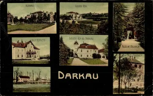 Ak Lázně Darkov Bad Darkau Karviná Karwin Mährisch Schlesien, Schloss Roy, Kurhaus, Allee