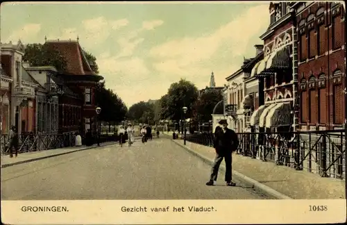 Ak Groningen Niederlande, Gezicht vanaf het Viaduct