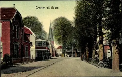 Ak Doorn Utrecht Niederlande, Straßenpartie, Kirchturm, Wohnhäuser