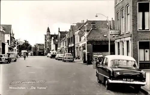 Ak Winschoten Groningen Niederlande, De Venne, Straßenpartie, Geschäfte, Tankstelle Gulf, Autos