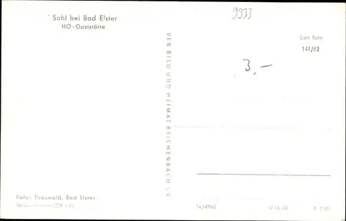 Ak Sohl Bad Elster im Vogtland, HO Gaststätte, Straßenansicht