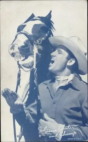 Ak Schauspieler Gene Autry, Portrait mit Pferd Champ