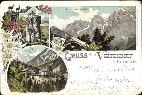 Litho Ebbs in Tirol, Veitenhof im Kaisertal, Wilder Kaiser, Teufelskanzel