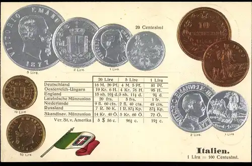 Präge Ak Italien, Münzen, Lira