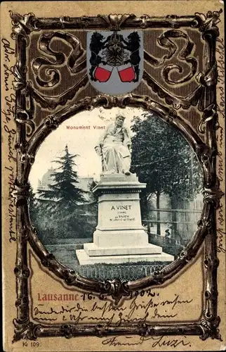 Passepartout Wappen Ak Lausanne Kanton Waadt, Monument Vinet