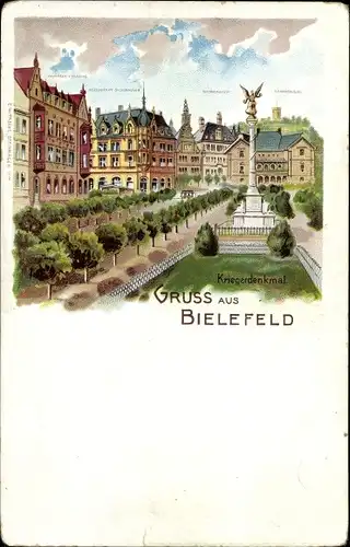 Litho Bielefeld in Westfalen, Kriegerdenkmal, Sparrenburg, Gymnasium, Restaurant