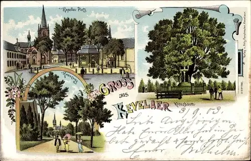 Litho Kevelaer am Niederrhein, Kreuzbaum, Kapellenplatz, Kreuzweg