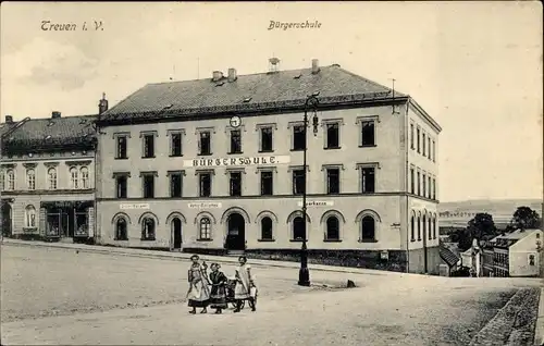 Ak Treuen im Vogtland, Bürgerschule, Kinder