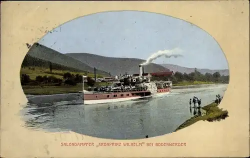 Ak Bodenwerder an der Weser, Salondampfer Kronprinz Wilhelm, Oberweser Dampfschifffahrt Hameln