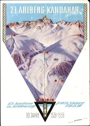 Ak St. Anton am Arlberg Tirol, 23. Arlberg Kandahar, 30 Jahre 1928-1958, Seilbahnen, Skilift