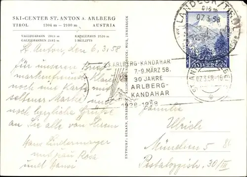 Ak St. Anton am Arlberg Tirol, 23. Arlberg Kandahar, 30 Jahre 1928-1958, Seilbahnen, Skilift