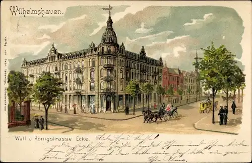 Litho Wilhelmshaven an der Nordsee, Wall, Königstraße, Kutsche