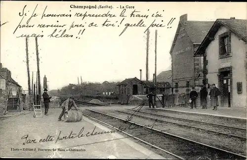 Ak Champagne Sarthe, Bahnhof, Gleisseite