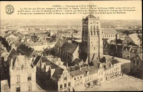Ak Furnes Veurne Westflandern, Panorama, Theater, Kirche St. Nicolas