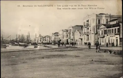 Ak Thessaloniki Griechenland, Hafen vom Weißen Turm gesehen