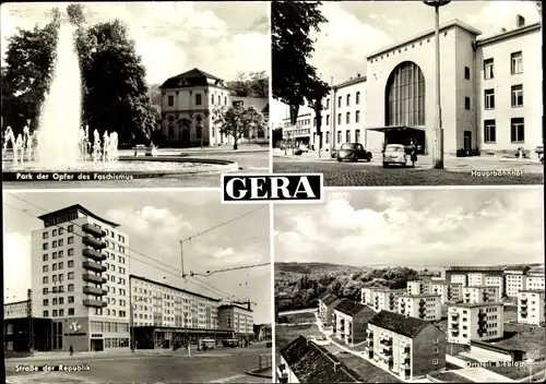 Ak Gera in Thüringen, Park der Opfer des Faschismus, Hauptbahnhof, Straße der Republik, Bieblach