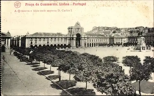 Ak Lissabon Portugal, Praca do Commercio, Marktplatz, Reiterdenkmal