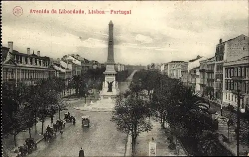 Ak Lissabon Portugal, Avenida da Liberdade, Denkmal, Straße, Gebäude