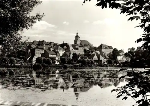 Ak Ronneburg in Thüringen, Blick über den Baderteich zur Stadt