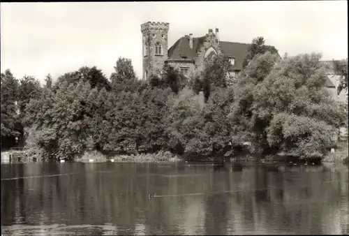 Ak Ronneburg in Thüringen, Blick über den Baderteich zum Schloss