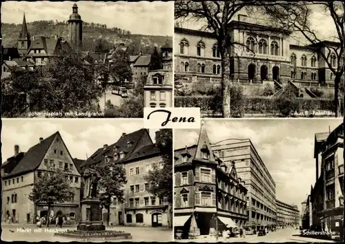 Ak Jena in Thüringen, Johannisplatz mit Landgrafen, A.u.B.-Fakultät, Schillerstraße, Markt, Hanfried