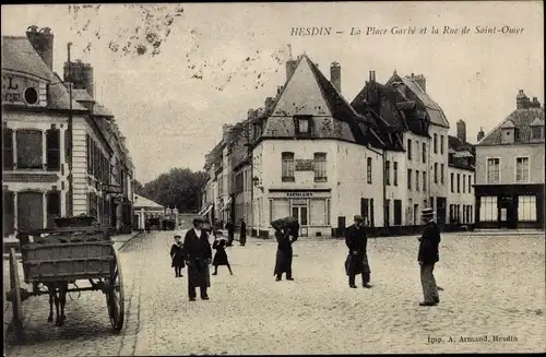 Ak Hesdin Pas de Calais, Place Garbe, Rue de Saint Omer