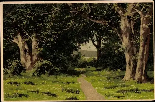 Künstler Litho Mailick, Weg, Bäume, Landschaft