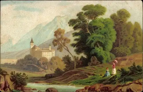 Künstler Ak Gebirgslandschaft, Schloss