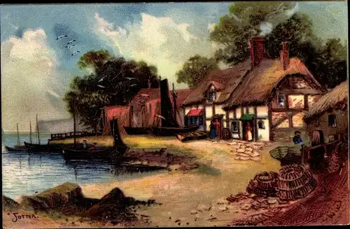 Künstler Ak Jotter, Dorfpartie, Wohnhaus, Fischerhäuser