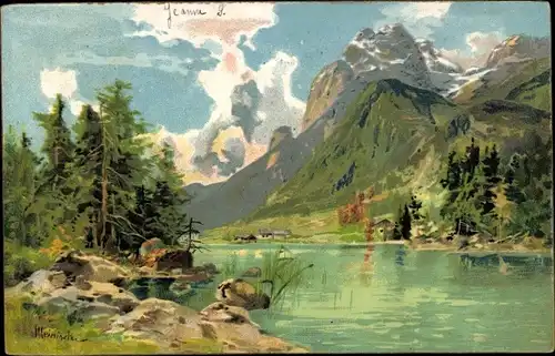 Künstler Litho Gebirgslandschaft, Gewässer