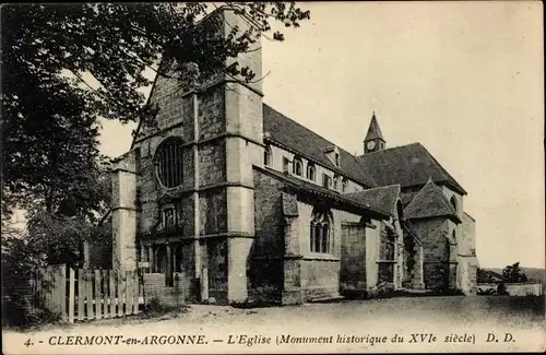 Ak Clermont en Argonne Lothringen Maas, Die Kirche