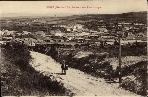 Ak Esnes en Argonne Maas, seine Ruinen, Panoramablick