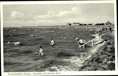 Ak Nordseebad Büsum, Badeleben bei frischer Brise